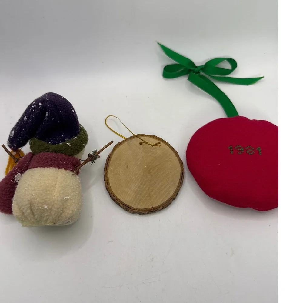 Vintage Christmas Ornament Lot 3pc 1981 Cross Stitch Mouse 2025 Cardinal Snowman